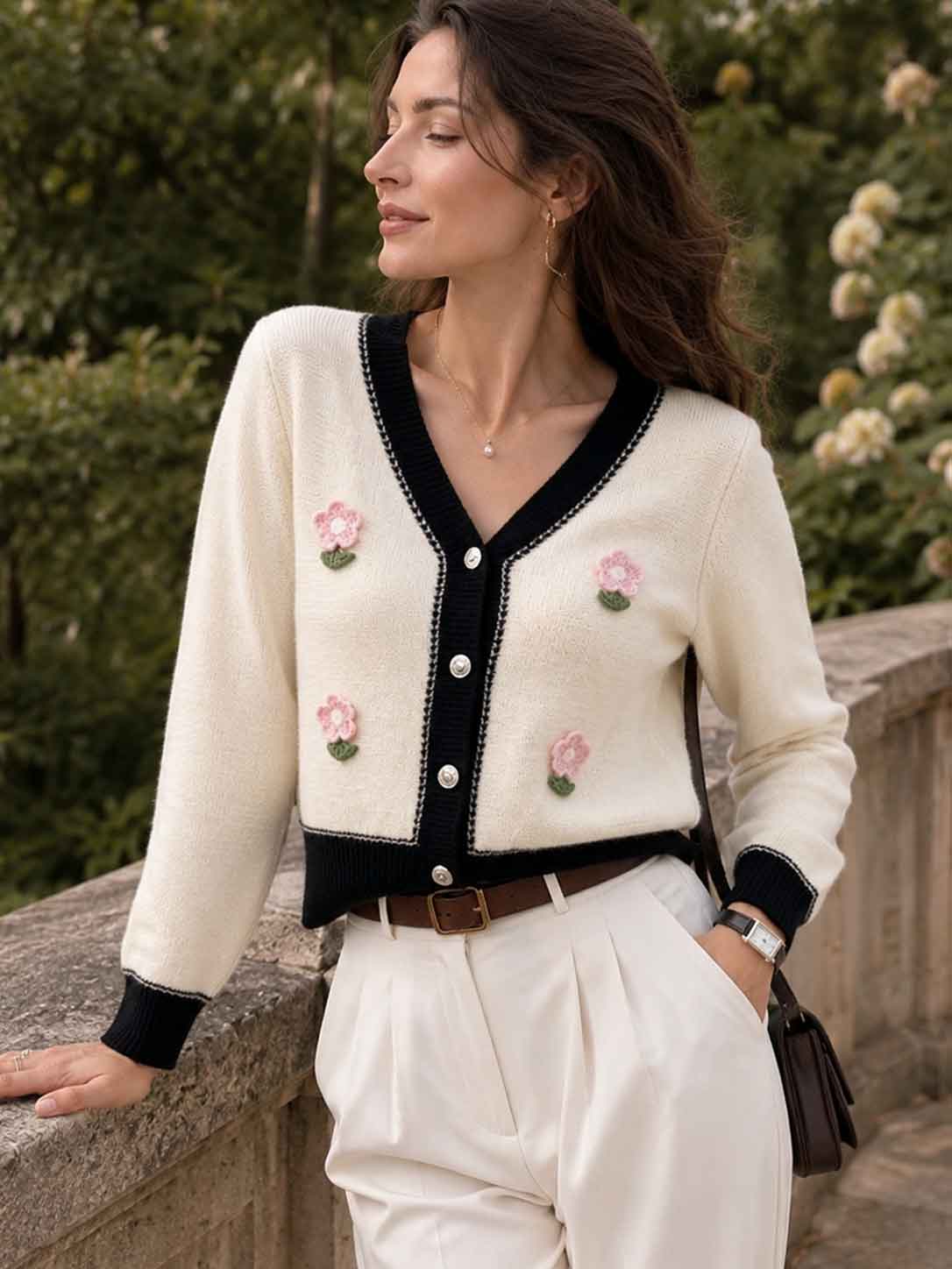 Color-blocked Floral Cardigan