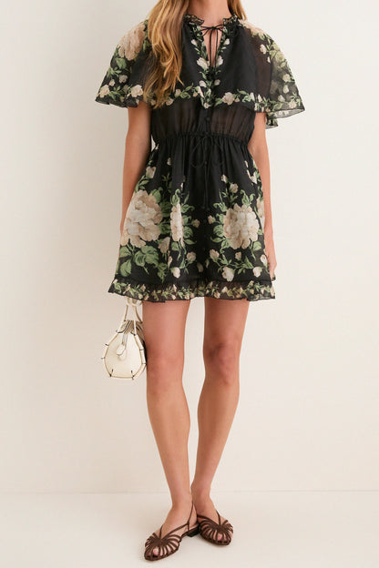 Black Christina Print Mini Dress