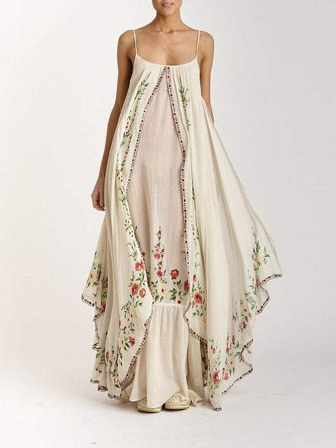 Vintage Embroidered Cotton Floral Maxi Dress
