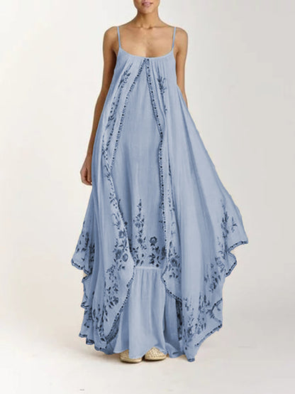 Vintage Embroidered Cotton Floral Maxi Dress