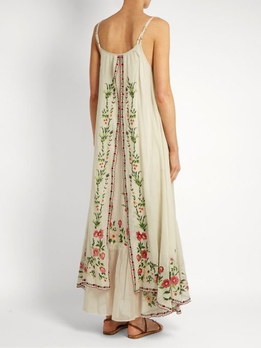 Vintage Embroidered Cotton Floral Maxi Dress