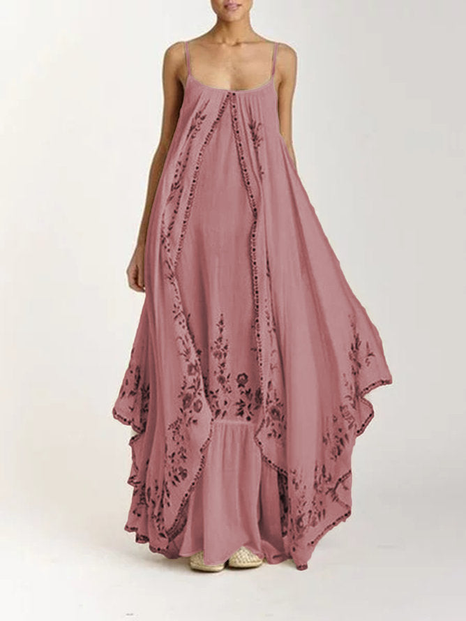 Vintage Embroidered Cotton Floral Maxi Dress