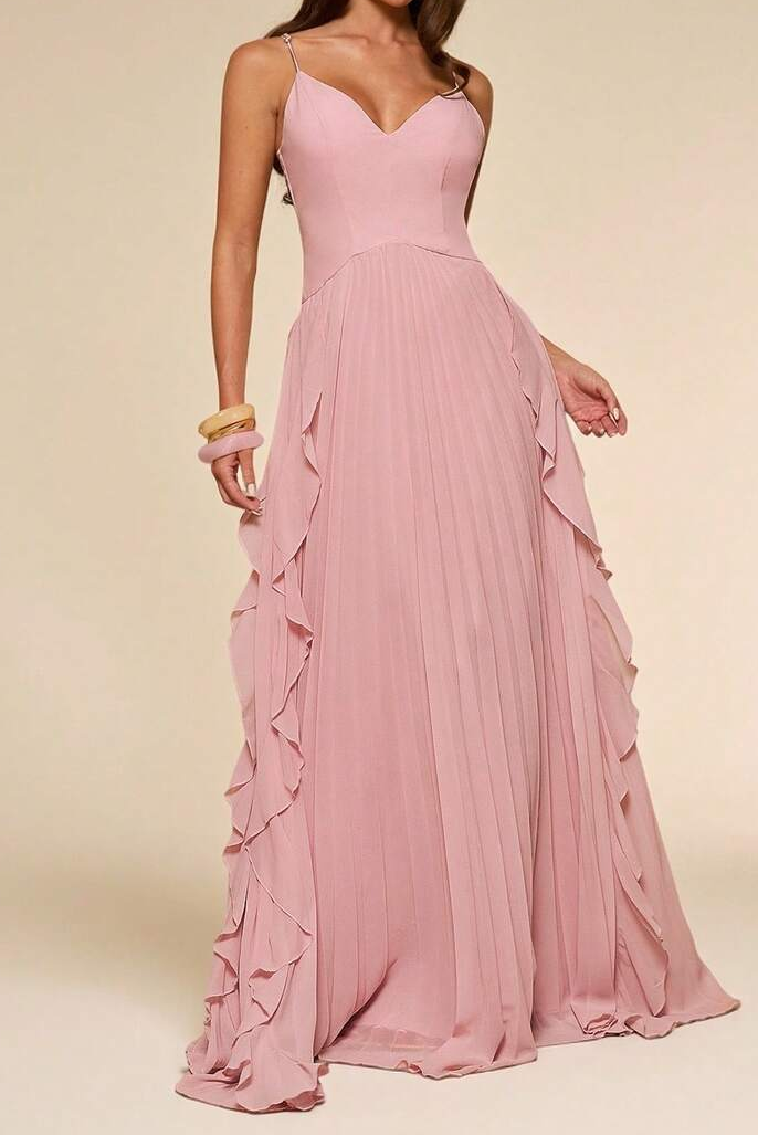 Light Blush Pleated Sleeveless V-Neck maxi Dress