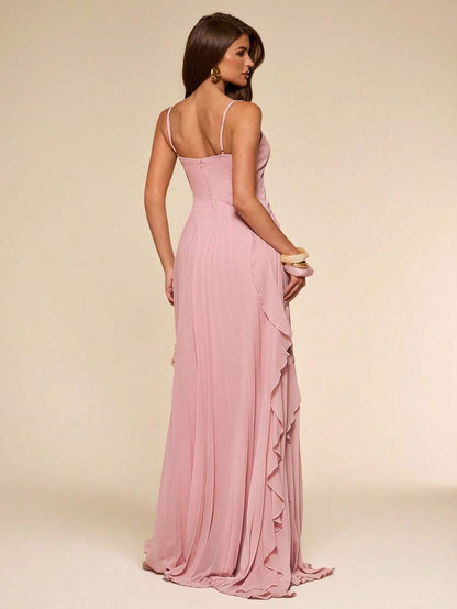 Light Blush Pleated Sleeveless V-Neck maxi Dress