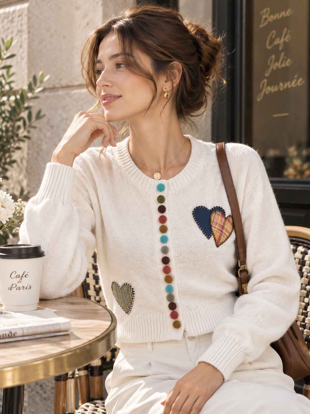 Heart-pattern Cropped Knit Cardigan