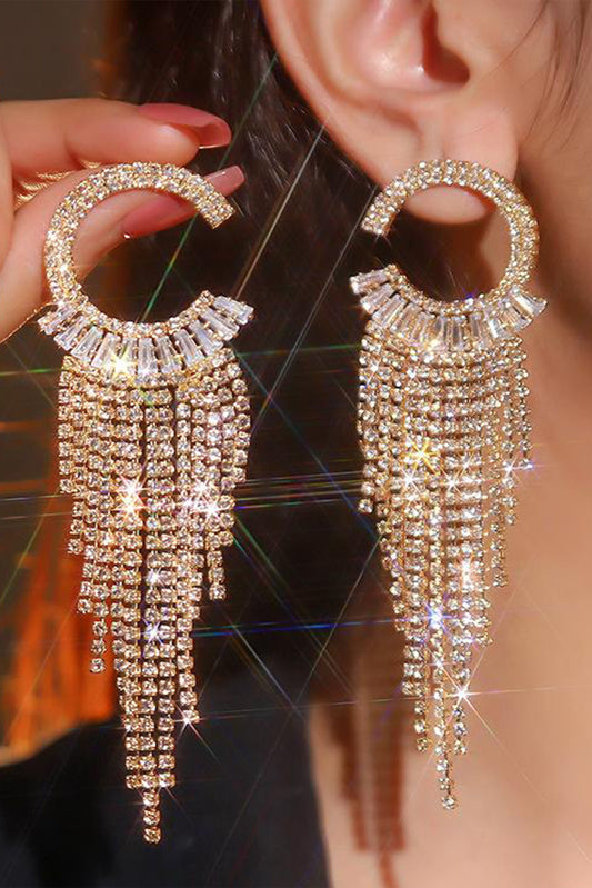 Long Tassel Rhinestone Drop Earrings