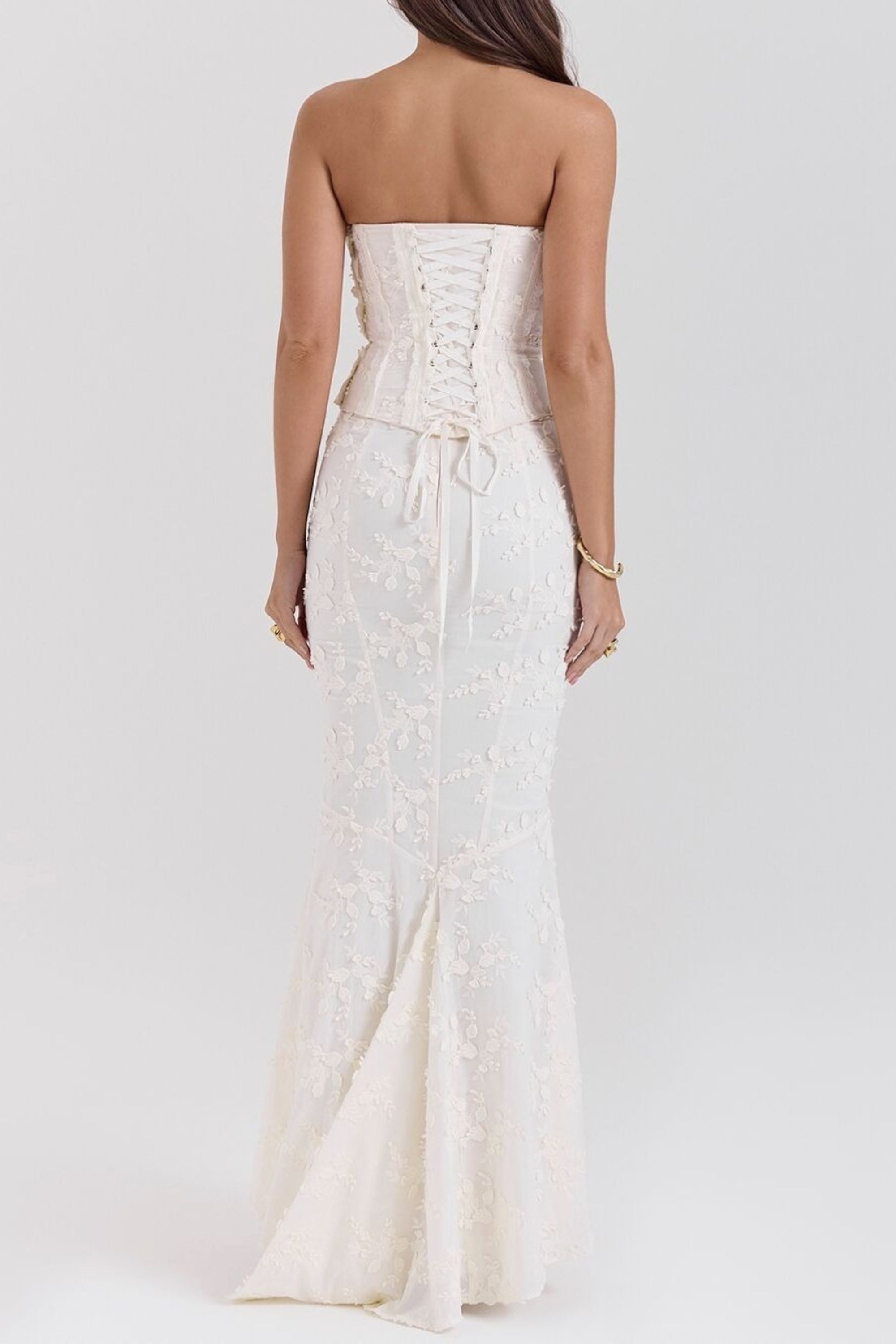 Floral mermaid maxi dress set in white