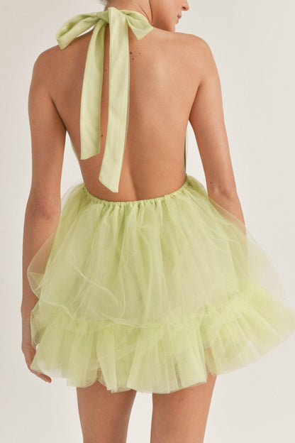 Sabina Backless Halter Mini Dress - Tulle Party Dress