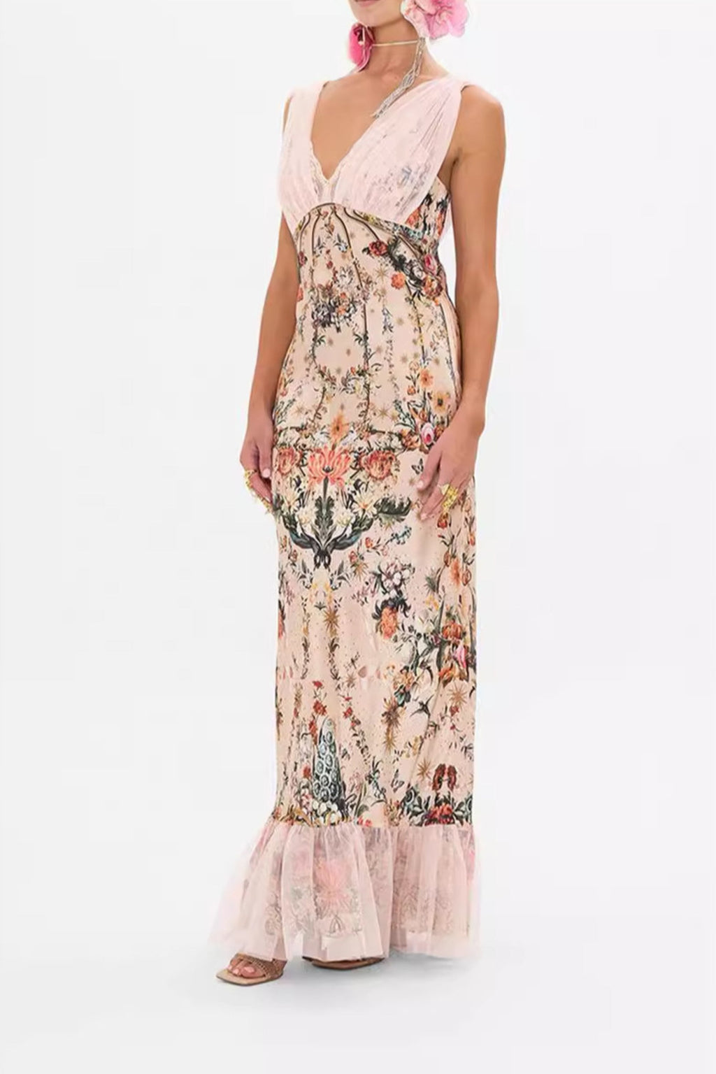 Floral mermaid sleeveless maxi dresses