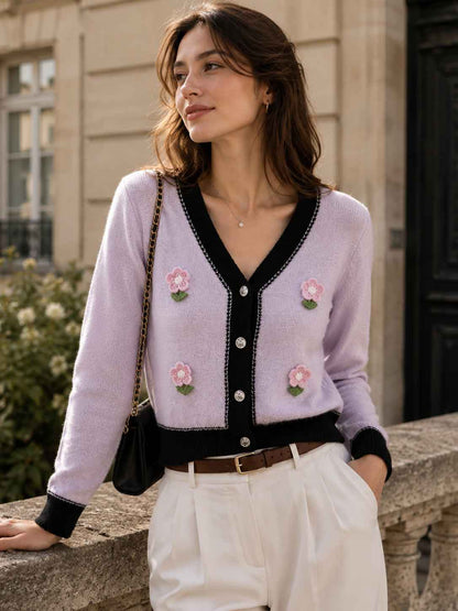 Color-blocked Floral Cardigan