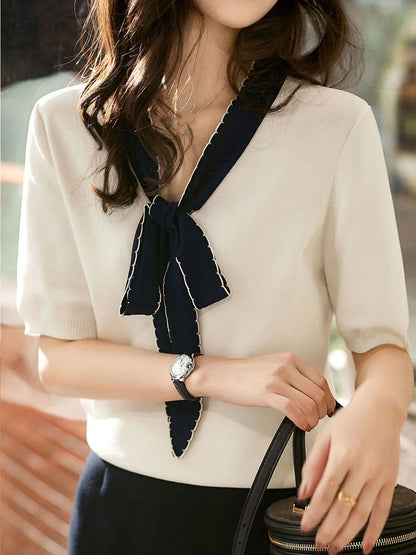 Layla Classic Loose Bow Knitted T-shirt