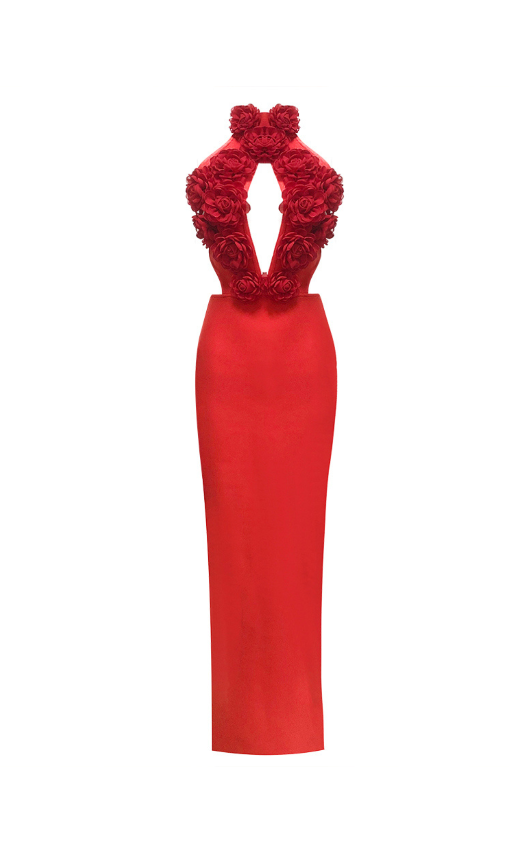 halter 3d flower hollow out backless maxi dress in red