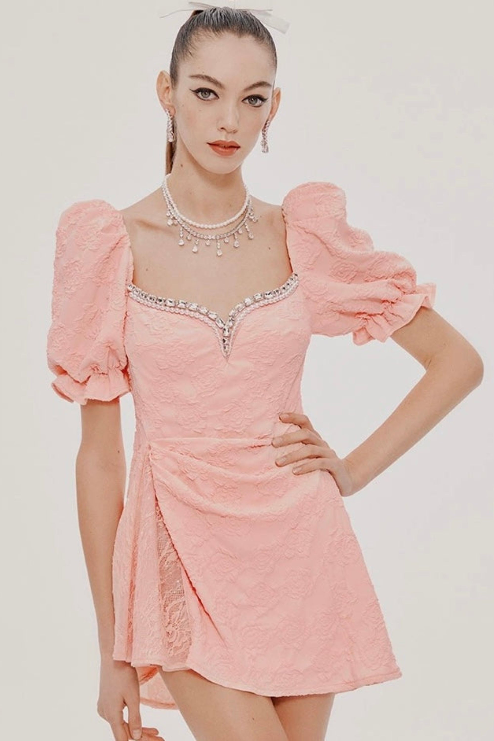 DIAMOND FLORAL BACKLESS MINI DRESS IN PINK