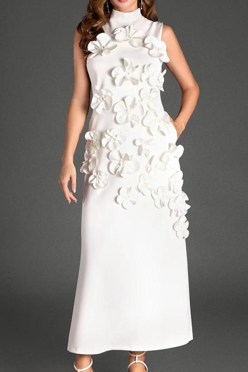 ANNONA WHITE FLOWER EMBELLISHED MAXI DRESS