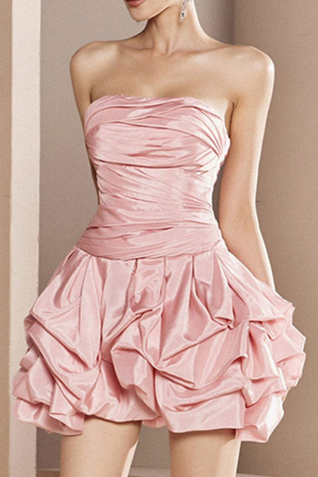 STRAPLESS BUD MINI DRESS IN PINK