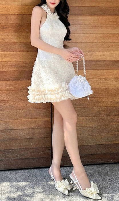 Jacquard Mini Dress - Summer Ruffle Collar Sleeveless Dress
