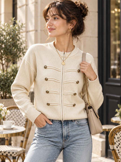 Stand-collar Double-zip Cardigan