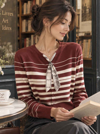 Striped Silk Scarf-Style Necktie Cardigan