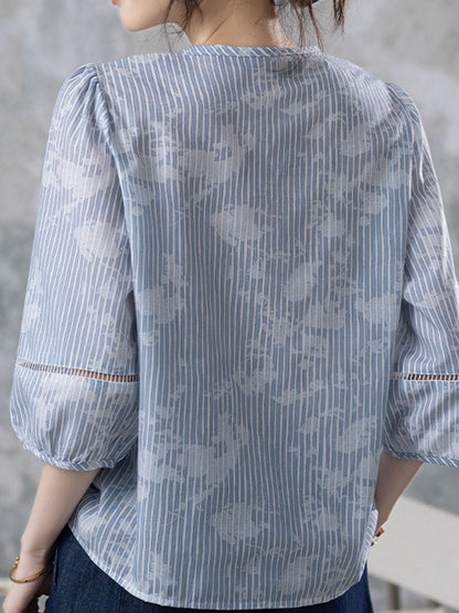 Riley Casual V-Neck Lace Embroidered Blouse