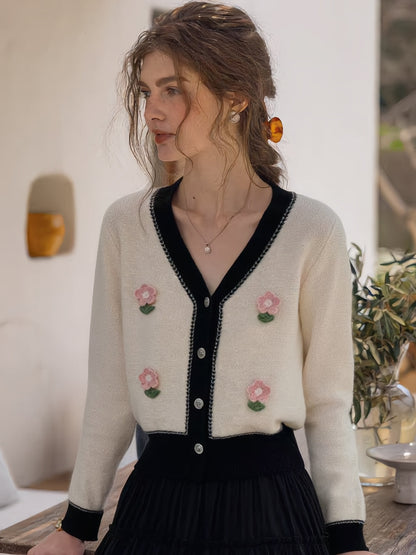 Color-blocked Floral Cardigan