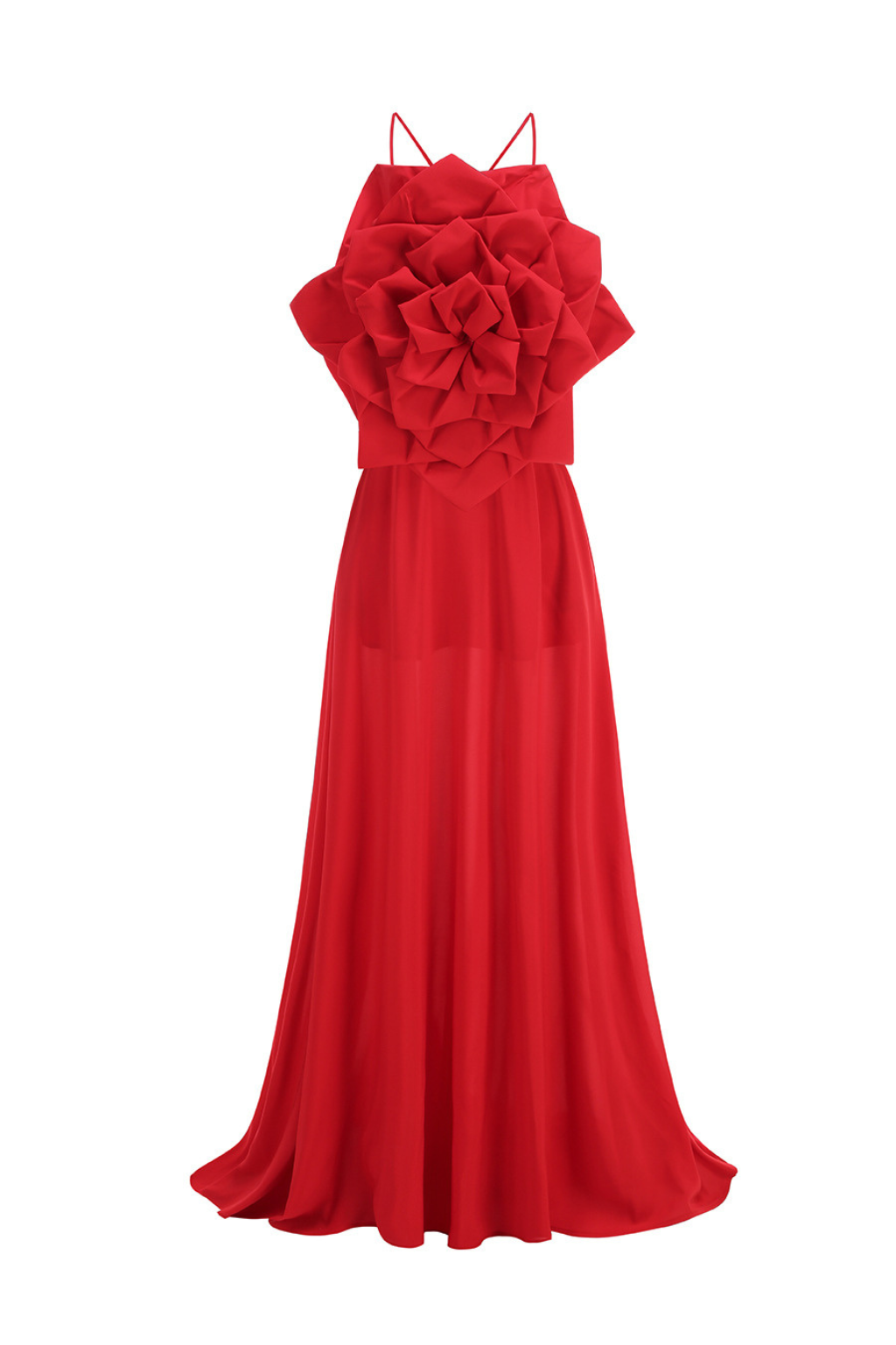 winifred 3d flower strap maxi dress in red