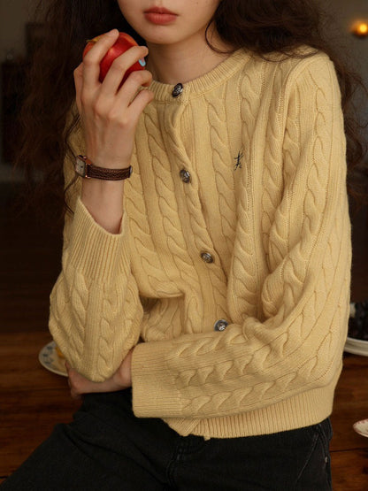 Riley Loose Crew Neck Cable Knitted Cardigan