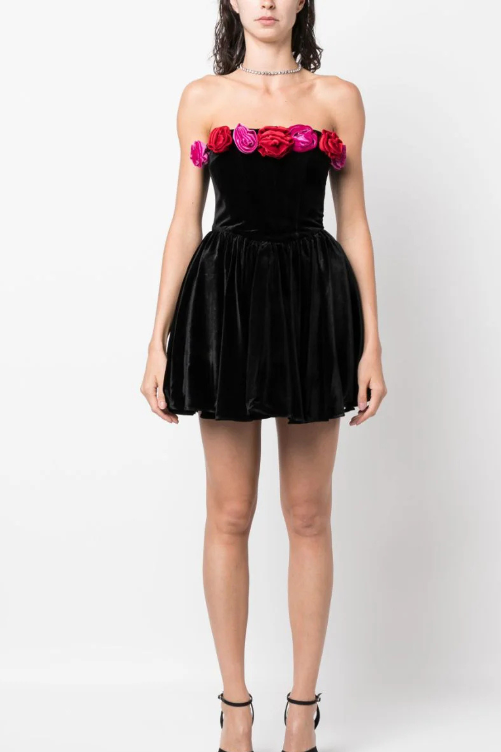 OFF-SHOULDER FLORAL-APPLIQUE MINI DRESS