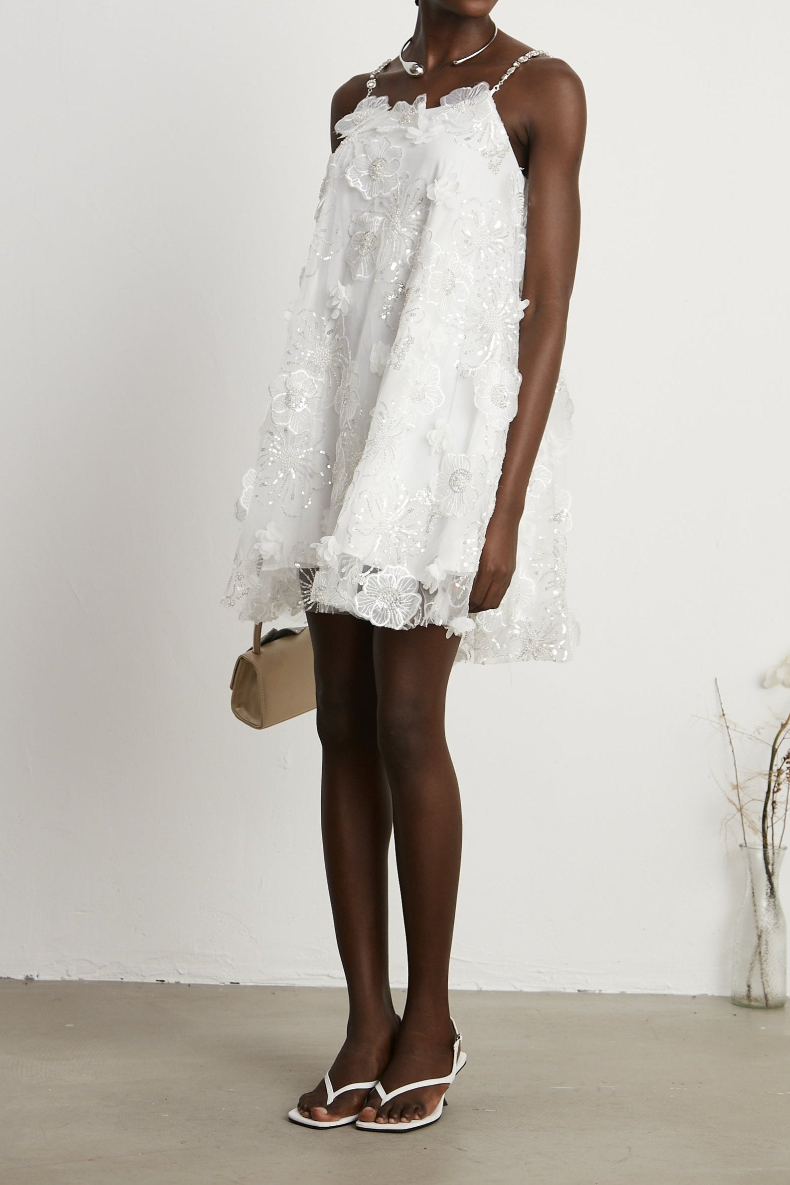 Suzette crystal-embellished floral mini dress