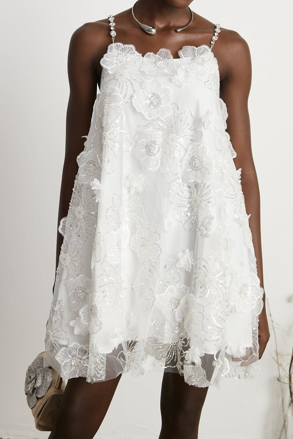 Suzette crystal-embellished floral mini dress