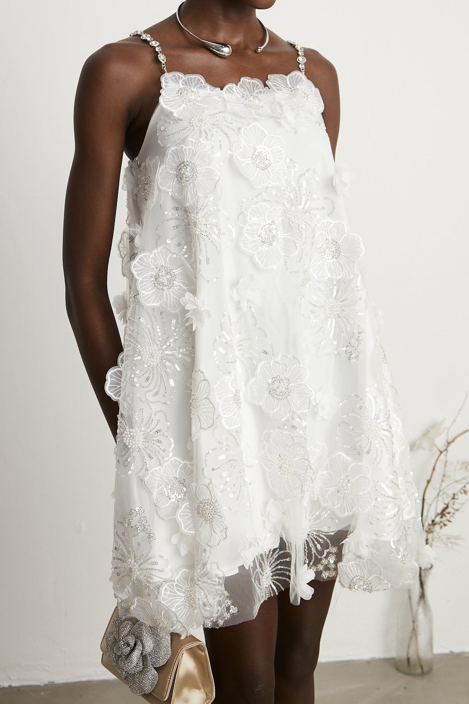 Suzette crystal-embellished floral mini dress