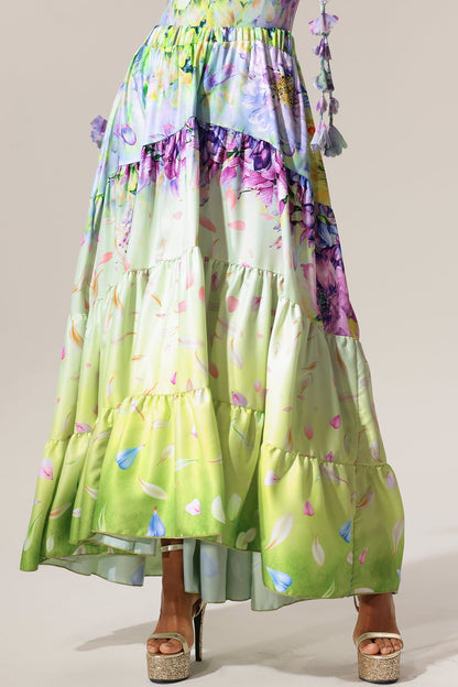 Loyisa Halter V-Neck Floral Printed Tassel Swimwear And Skirt Two-Piece Set
