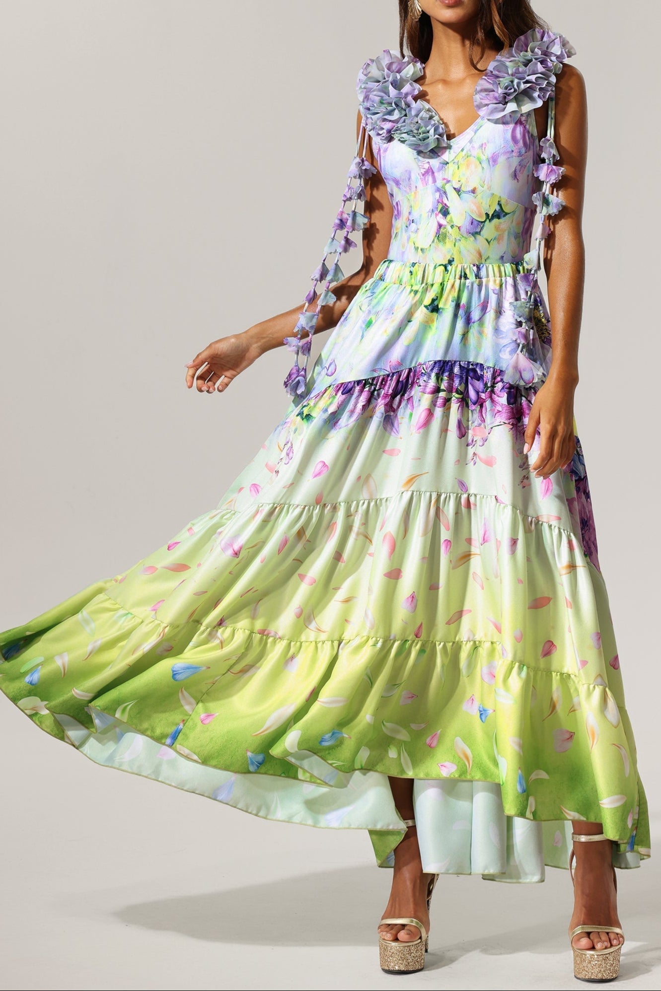 Loyisa Halter V-Neck Floral Printed Tassel Swimwear And Skirt Two-Piece Set
