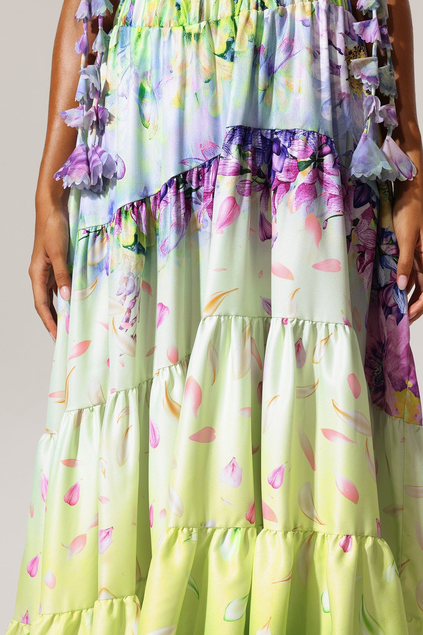 Loyisa Halter V-Neck Floral Printed Tassel Swimwear And Skirt Two-Piece Set