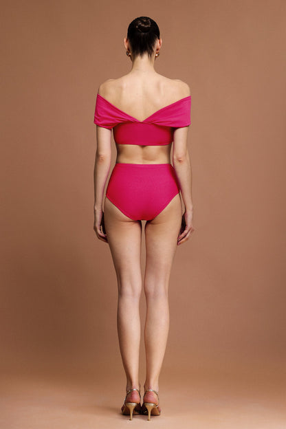 Off-Shoulder Folds Mini Swimwear Two-Piece Set