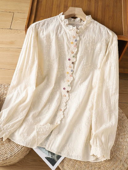 xaviera Classic Ruffle Collar Hollowed Embroidered Top