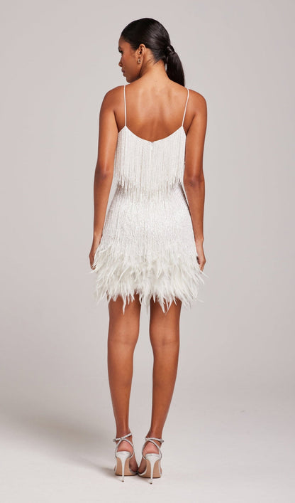 Emerald Tassel Feather Mini Dress - Luxe Green Party Dress