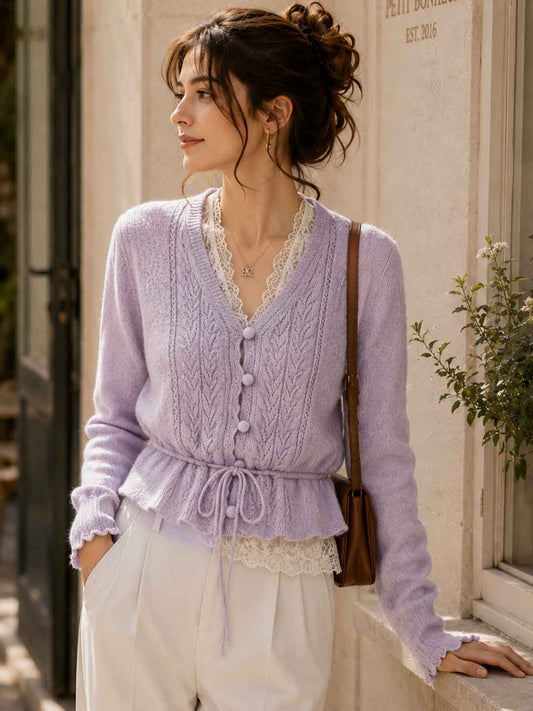 French Crochet Openwork V-neck Cardigan