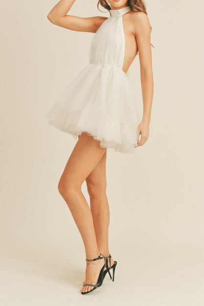 Sabina Backless Halter Mini Dress - Tulle Party Dress