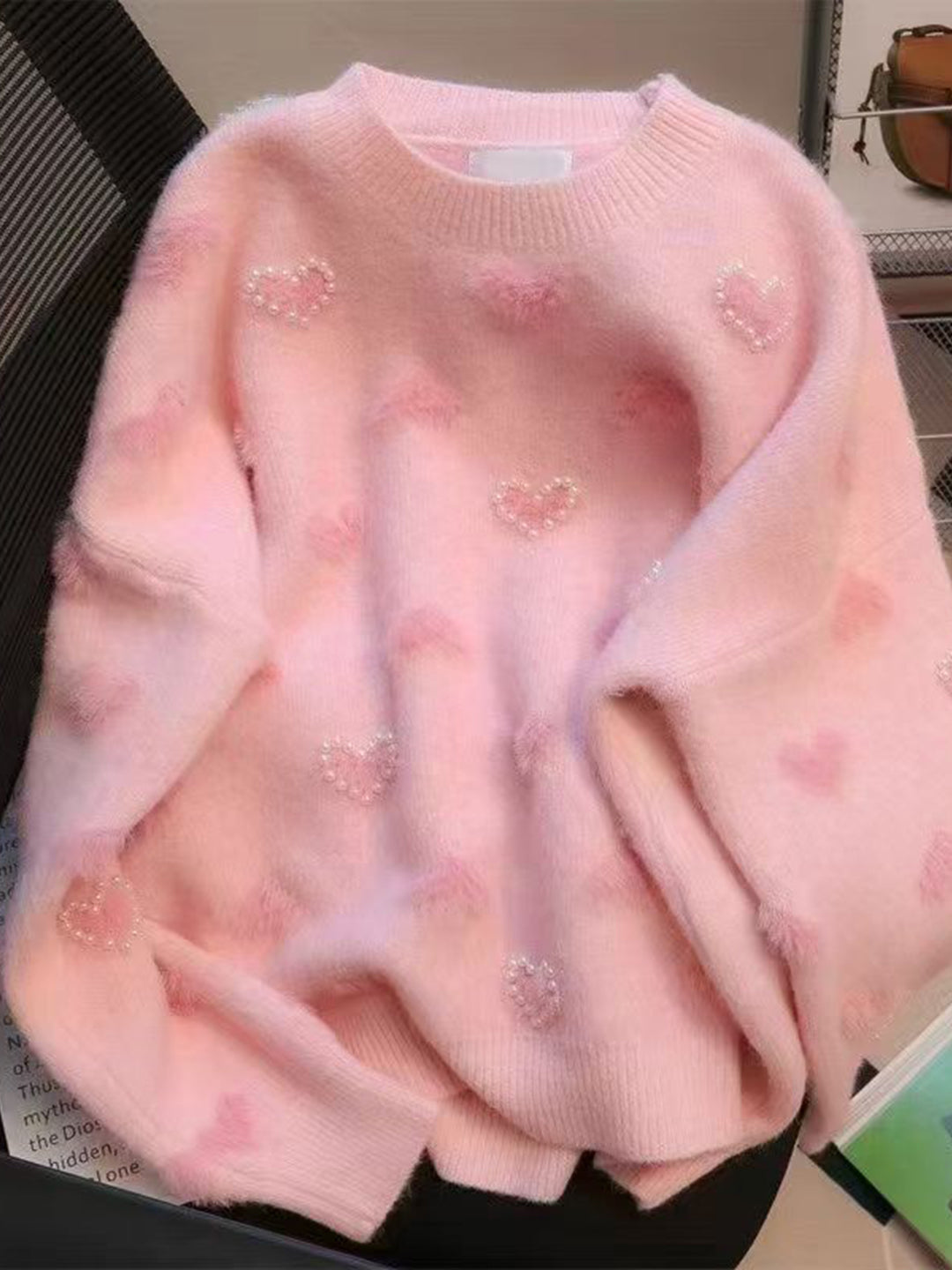 Alyssa Casual Hearted Pattern Knitted Sweater