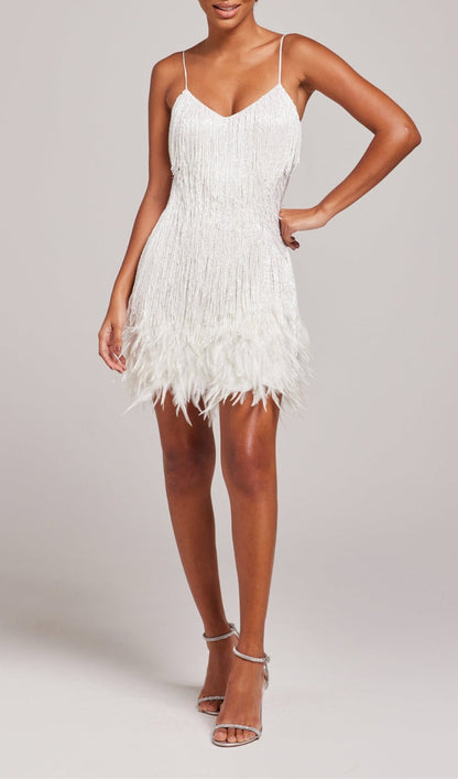 Emerald Tassel Feather Mini Dress - Luxe Green Party Dress