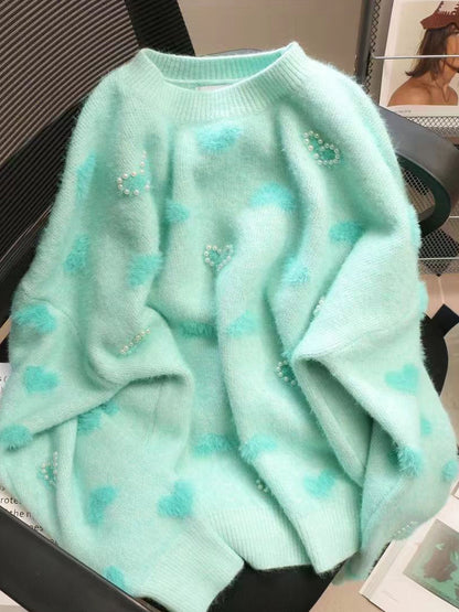 Alyssa Casual Hearted Pattern Knitted Sweater