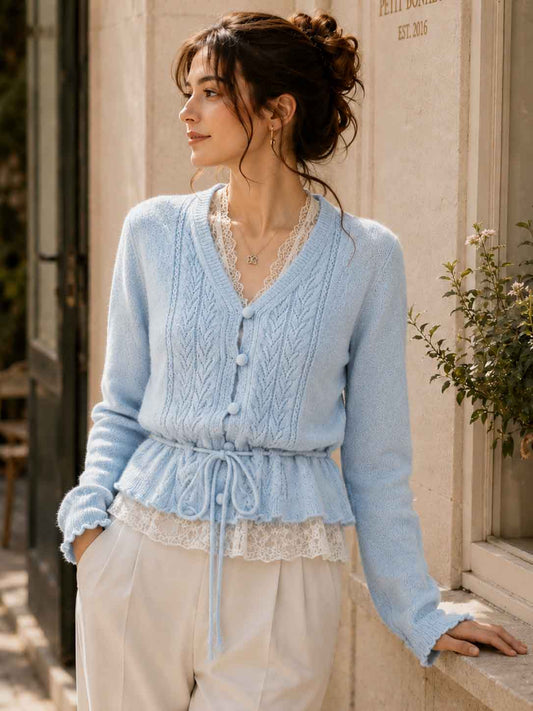 French Crochet Openwork V-neck Cardigan