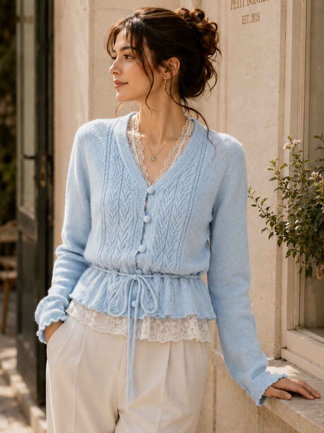 French Crochet Openwork V-neck Cardigan