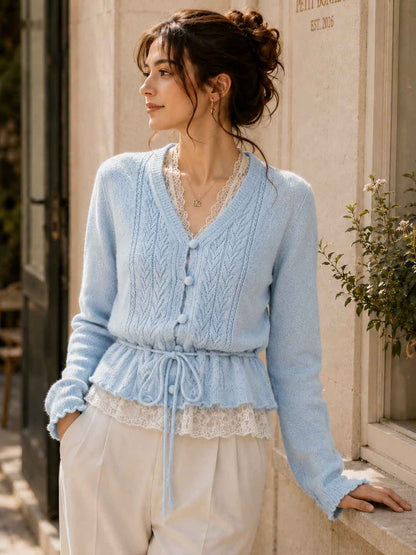 French Crochet Openwork V-neck Cardigan