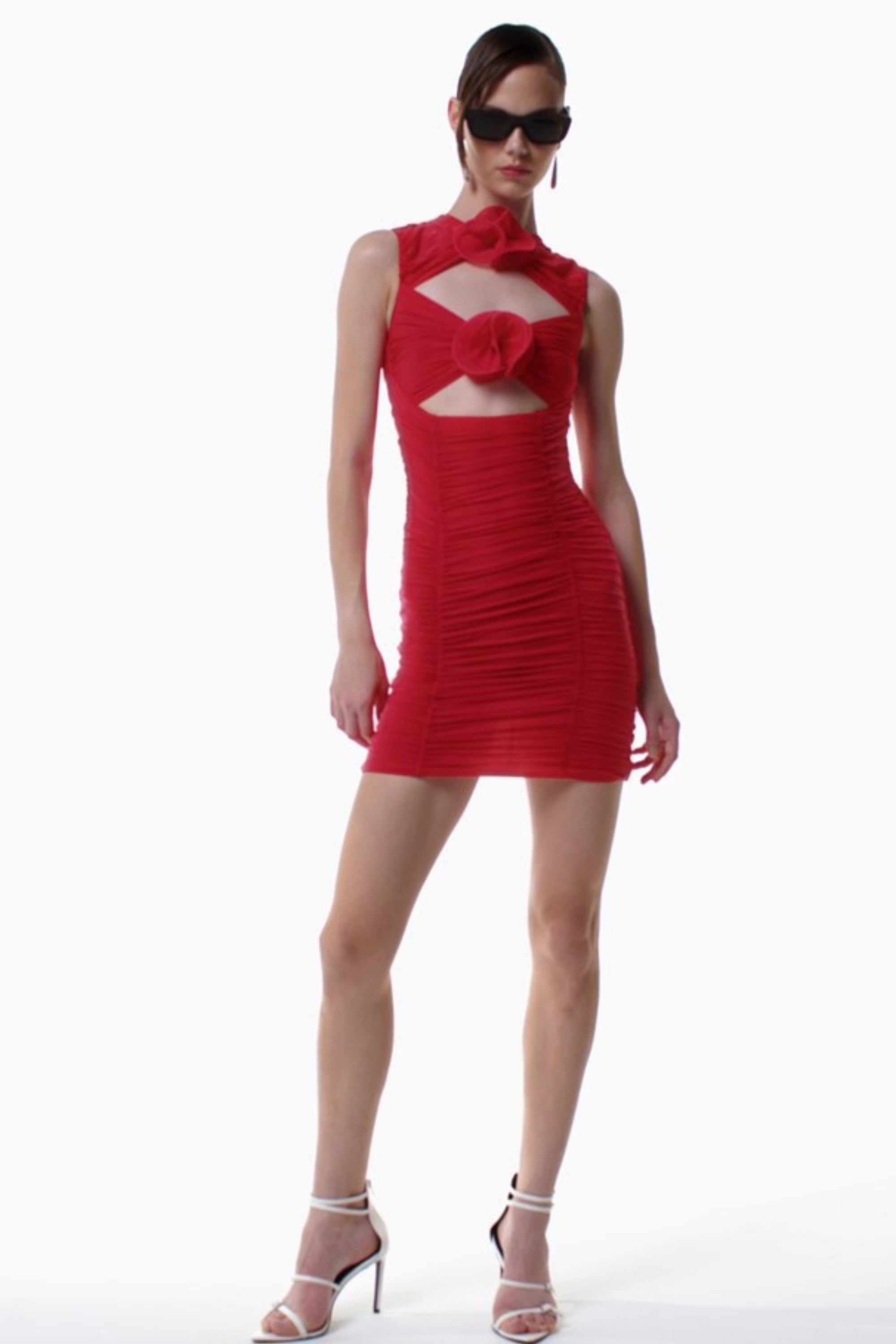 Cutout floral mini dresses in red