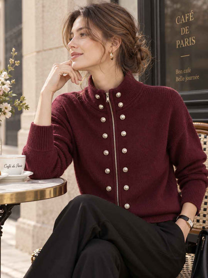 Double-breasted Zip-up knit Cardigan