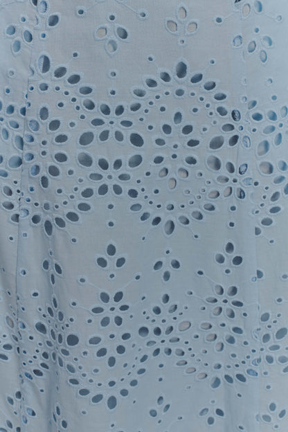 Scalloped V Neck Eyelet Embroidery Sleeveless Midi Dress