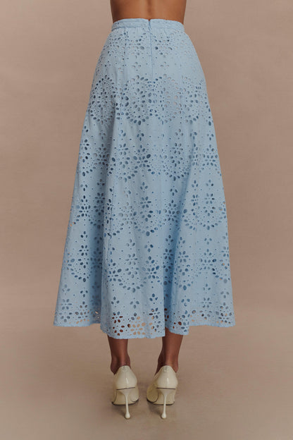 Scalloped V Neck Eyelet Embroidery Sleeveless Midi Dress