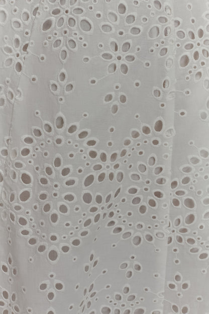 Scalloped V Neck Eyelet Embroidery Sleeveless Midi Dress - White