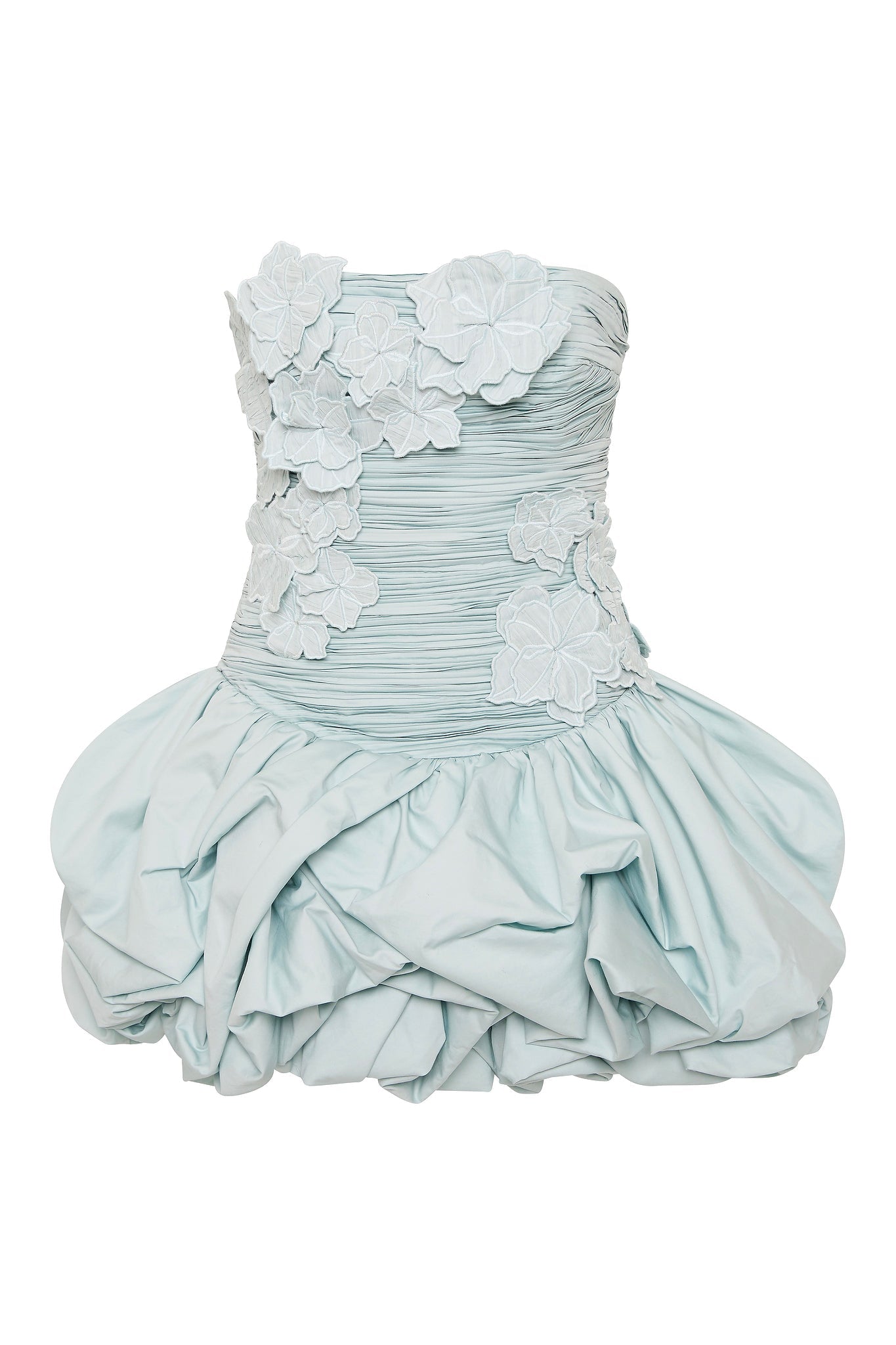 moira floral strapless Puffy mini dress in blue